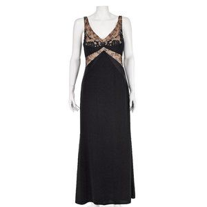 BADGLEY MISCHKA Vintage Black Lace, Satin, Crepe Long Evening Dress SIZE 8